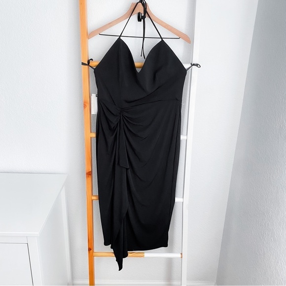 Katie May Ringleader Dress in Black Midi Slit Halter Neck Sleeves Gown NEW - Picture 3 of 15